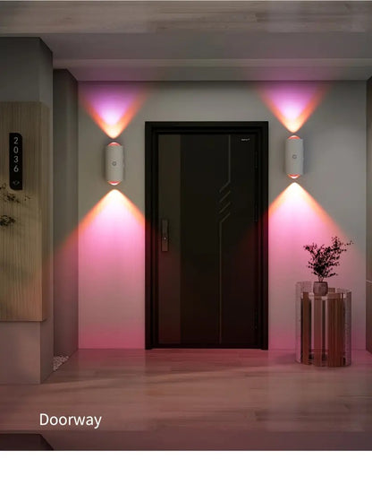 PUCACHI 2-Pack Rechargeable LED Night Light with Motion Sensor, RGB Color Changing & Dimmable Ambient Wall Light for Bedroom, Living Room, Hallway (7 Colors, Wireless, USB-C)