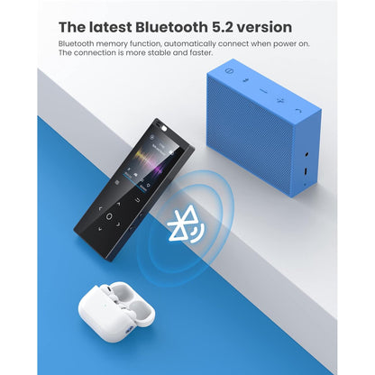 128GB Support MP3 Player, Music Player with Bluetooth 5.2 HiFi Sound, Touch Screen, FM Radio, Built-in HD Speaker, Voice Recorder, Mini Design Ideal for Sport (Earphones Included)