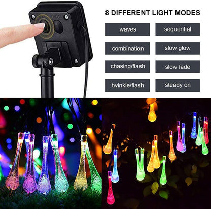 WHATOOK Solar water droplet string light, 16.4 feet 20 LED Solar string Lights Outdoor,Waterproof Solar Garden Light for Garden, Patio, Yard, Home, Parties with 8 modes , Multi Color