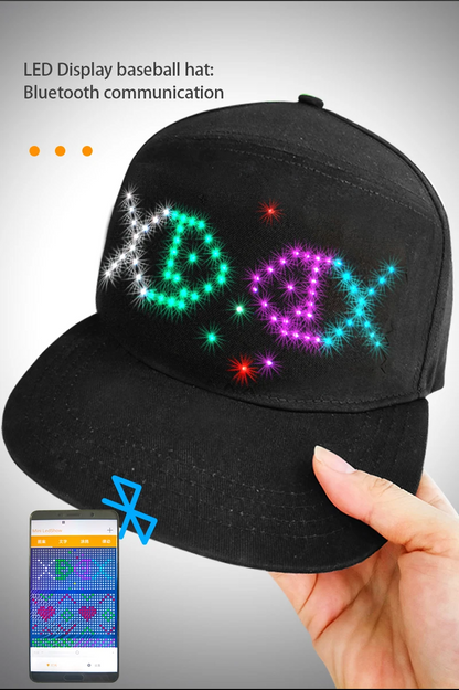 WHATOOK LED Display Cap Programmable Bluetooth App Controll Support Ios Phone System Glow DIY Edit Text Hat Baseball Cap for Outdoor Concert Carnival