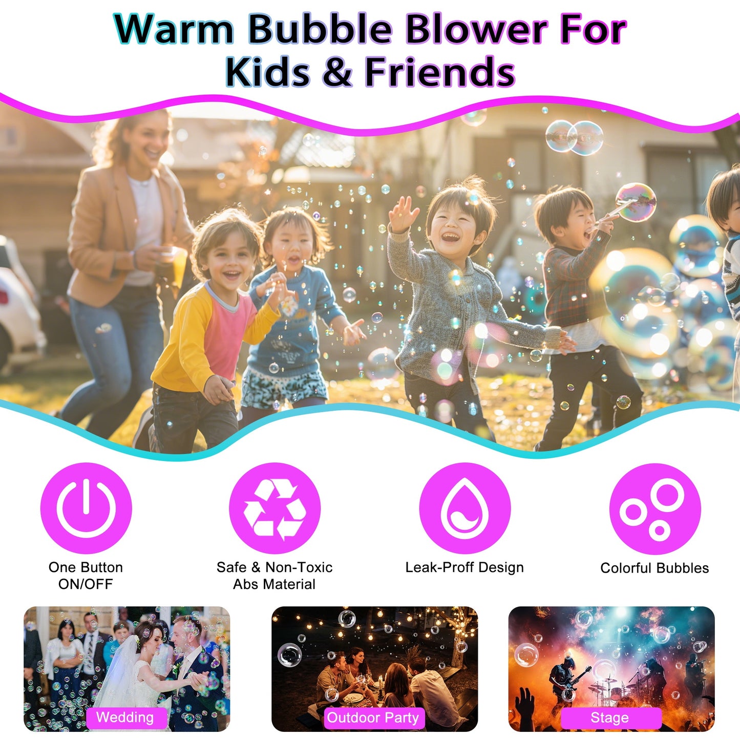Bubble Machine, Automatic Bubble Blower, 18000+ Big Bubbles Per Minute Bubbles for Kids Toddlers Bubble Maker Operated by Plugin or Batteries Bubble Toys for Indoor Outdoor Birthday Party
