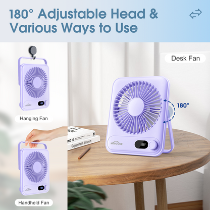Desk Fan Rechargeable Portable Fan, 2000mAh 10 Hours Battery Operated Personal Silent Table Fan, 100 Speeds Desktop Fan for Bedroom Home Office Outdoor, Purple