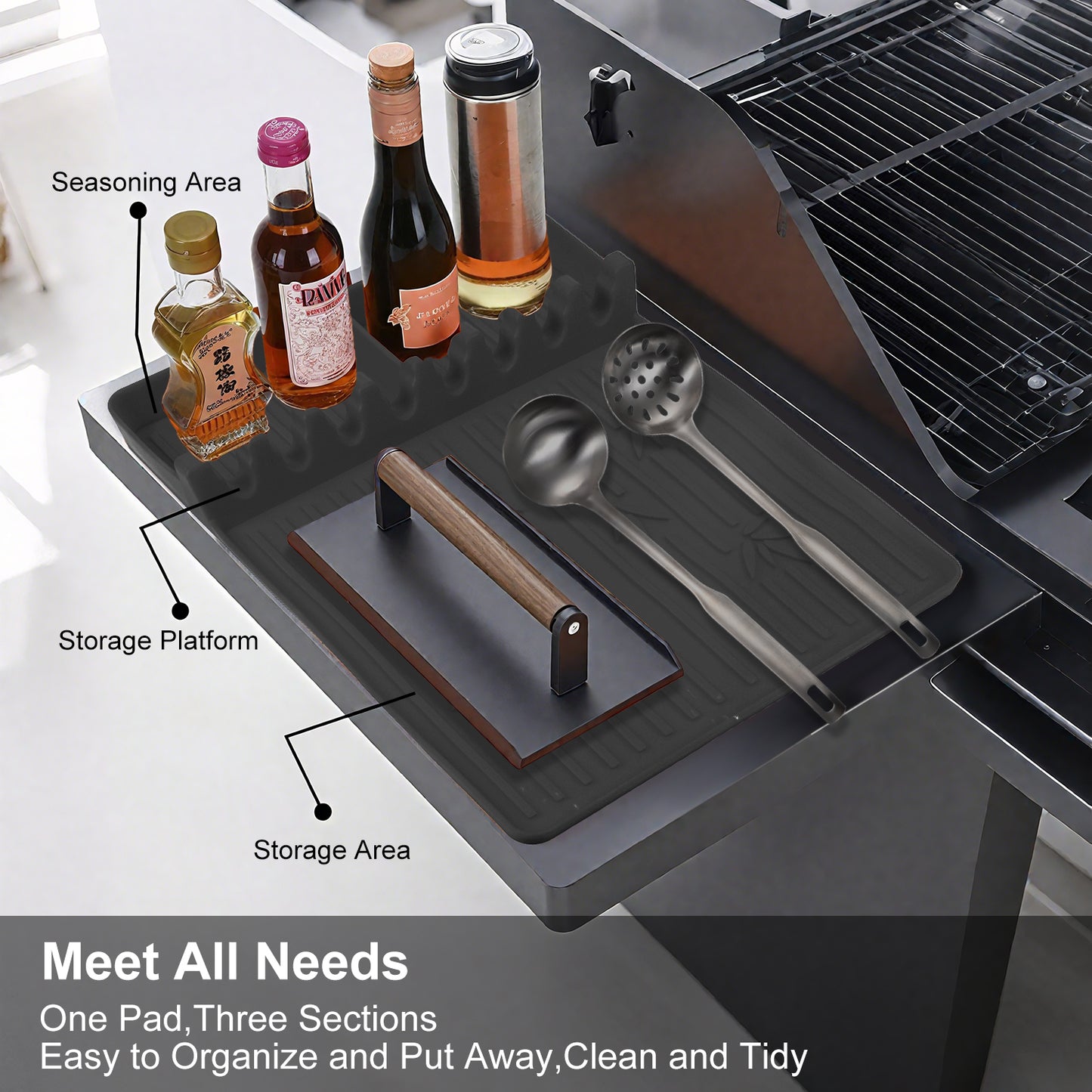 Silicone Grill Mat,Griddle Tools Mat for Blackstone,Silicone Spatula Grill Mat with Drip Pad for Kitchen,Cooking,Countertop,BBQ Caddy Utensils Holder Griddle Accessories for Blackstone,L*W:41.7x30cm