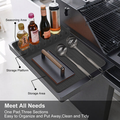 Silicone Grill Mat,Griddle Tools Mat for Blackstone,Silicone Spatula Grill Mat with Drip Pad for Kitchen,Cooking,Countertop,BBQ Caddy Utensils Holder Griddle Accessories for Blackstone,L*W:41.7x30cm