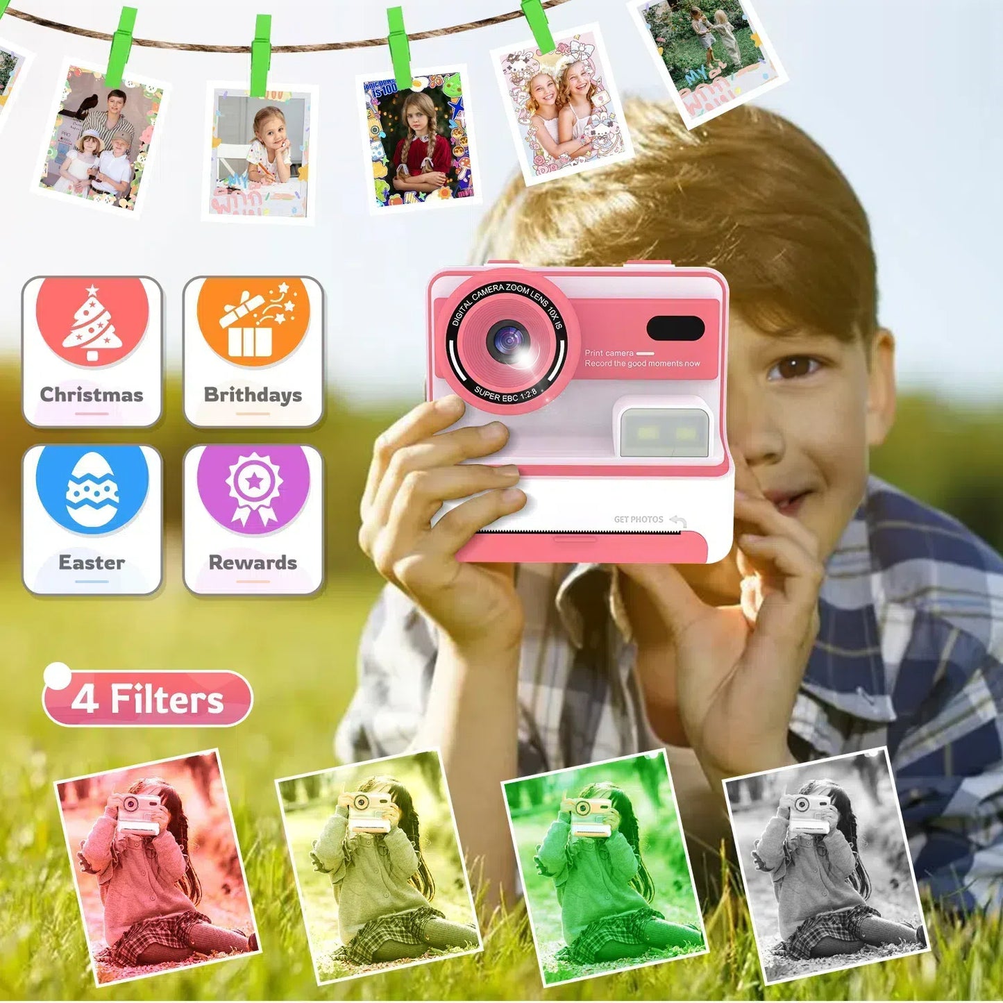 Teblint Kids Camera Instant Print, 2.4 Inch Screen Instant Camera, 1080P HD Digital Video Cameras, Toys for Girls & Boys 3-12 Years, Best Christmas Birthday Gifts (Pink)