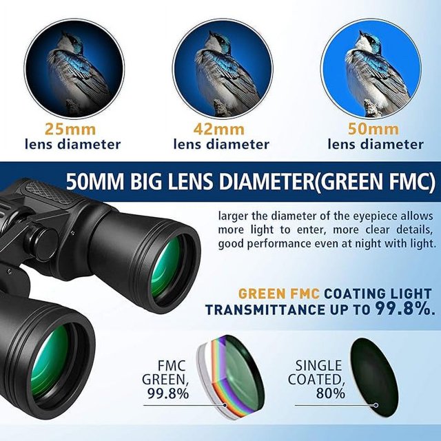 Binoculars, 20x50 Binoculars for Adults, Compact HD High Powered Binoculars with Low Night Vision, BAK4 Prism, FMC Lens, Waterproof Binoculars Telescope