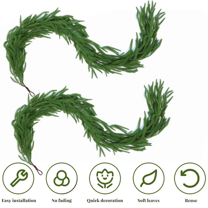 PUCACHI 9 Ft Christmas Garland,Artificial Norfolk Pine Garlands,Real Touch Winter Pine Garland,Artificial Greenery Garland for Table,Mantle,Indoor,Outdoor Christmas Decorations（Green,1Pcs）