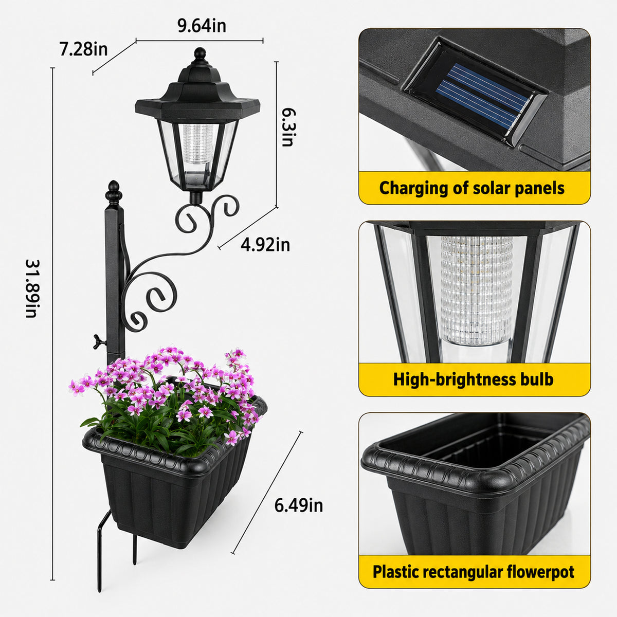 Merryhome 2Pack Solar Lamp Post with Planter,Solar Planter Lights with Ground Stake,IP44 Waterproof Warm White Light,Dusk-to-Dawn Lighting,Decorative Lamp for Lawn Patio Deck Front/Back Door