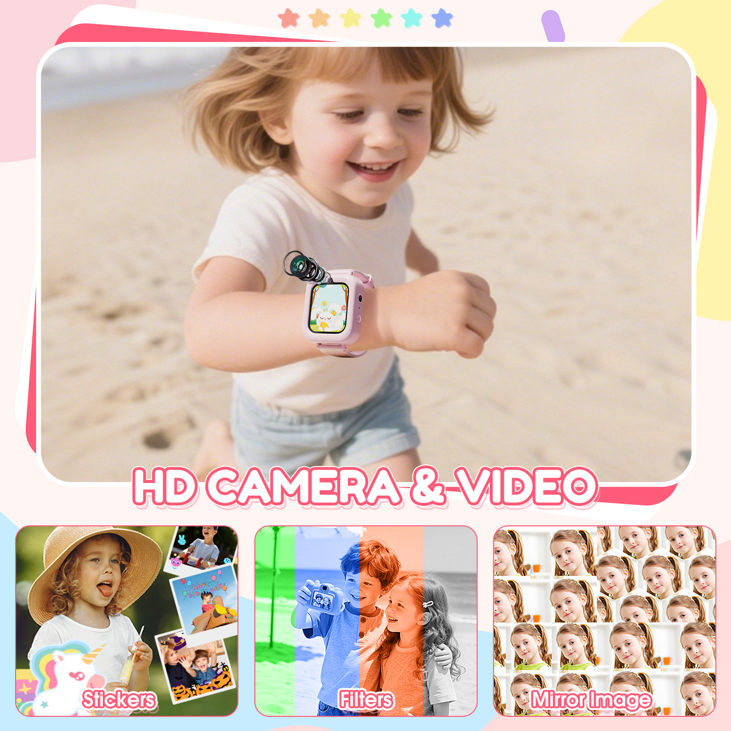 Henotian 1.83" Kids Smart Watch for Girls HD Touch Screen with 39 Educational Games, Camera, Pedometer, Alarm Clock, ABC Learning, Music Player, Birthday Gift for Boys Girls Ages 5-12