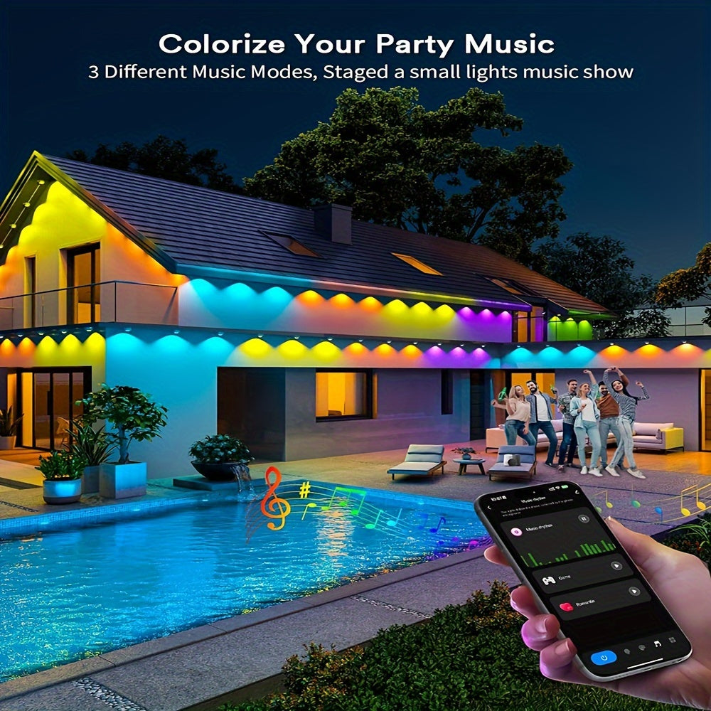 WHATOOK Permanent Outdoor Lights, 50ft 30 Smart RGB Eaves Lights IP67 Waterproof with App Controlled, House Roof Outdoor Lighting for Party, Daily, Halloween, Christmas, Garden