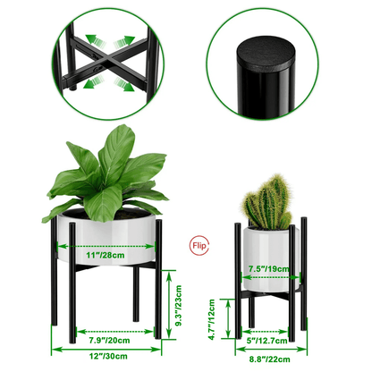 Hoofun Adjustable Metal Plant Stand for 8-11 Inch Pots Heavy-Duty Indoor/Outdoor Use Rust-Resistant Space-Saving Design Quick Assembly Decorative Holder for Living Room Garden Balcony Home Decor-2Pcs