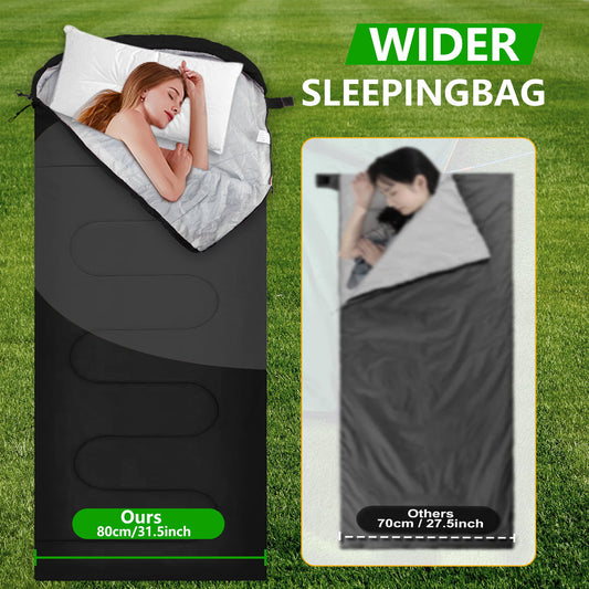 Teblint Camping Sleeping Bag for Adults Kids, Cold Weather Warm Sleeping Bag with Compression Bag for 3 Seasons, Compact Camping Essentials Gear Accessories Hiking Sleep Must Haves-Black