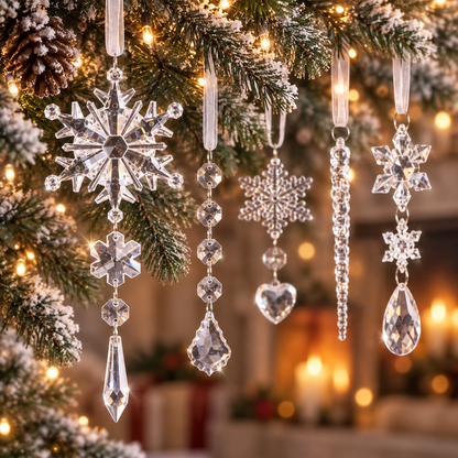 Christmas Decoration Crystal Ornaments, 21Pcs Acrylic Hanging Ornaments, Snowflake Icicle Drop Shaped Decorations for Christmas Tree, Winter Holiday Party