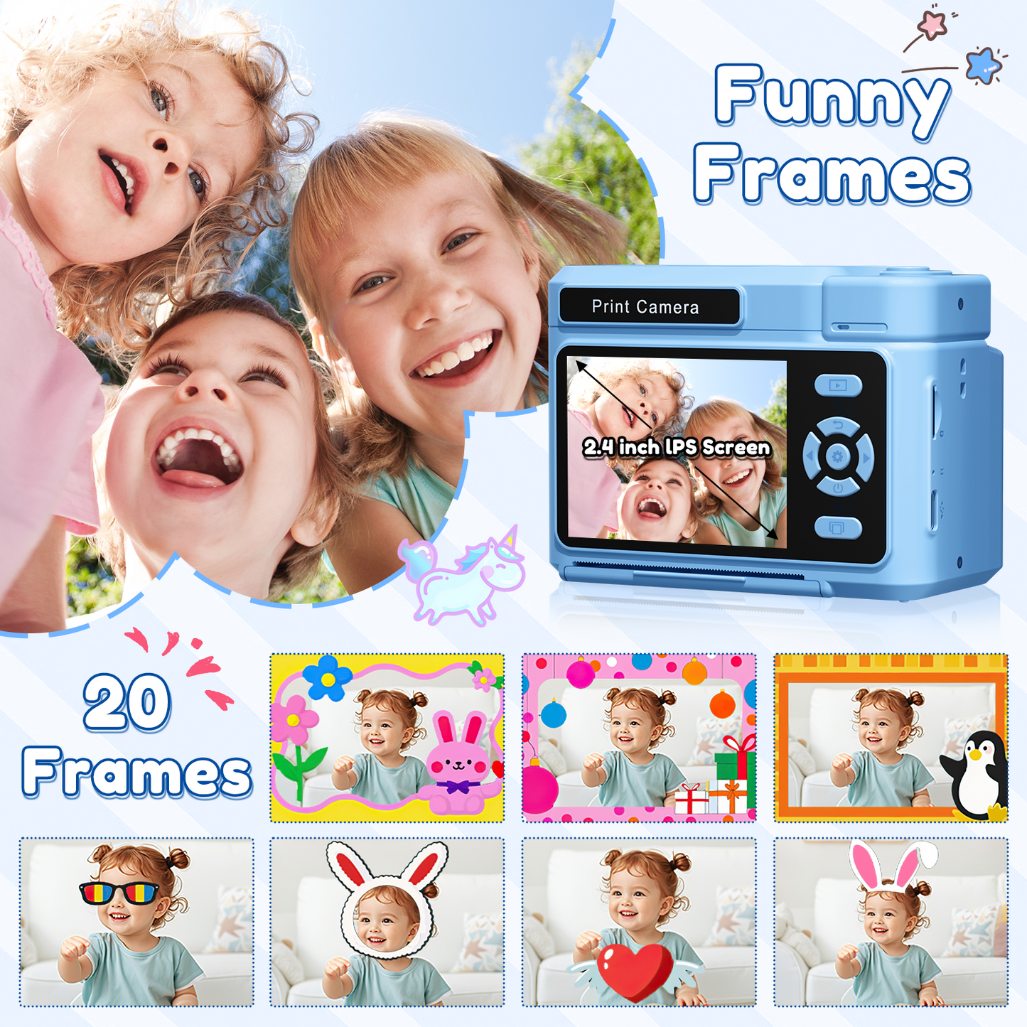 Teblint 2.4" Kids Camera Instant Print, 48MP & 1080P HD Digital Camera with 32GB Card, 4-Color Print Paper, Christmas Birthday Gifts for Boys & Girls Age 3-12, Blue