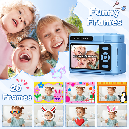 Teblint 2.4" Kids Camera Instant Print, 48MP & 1080P HD Digital Camera with 32GB Card, 4-Color Print Paper, Christmas Birthday Gifts for Boys & Girls Age 3-12, Blue
