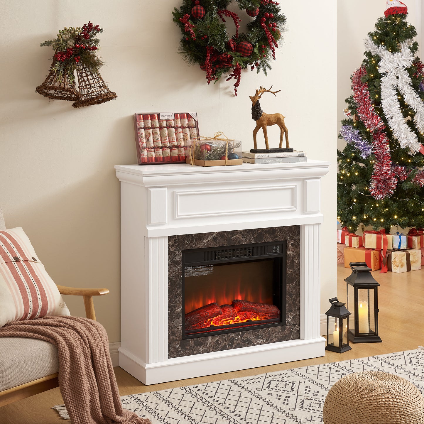 Electric Fireplace with Mantel,fireplace mantel surround with 23" Fireplace Insert, Adjustable Flame, Remote Control-White,41.34"W*14"D*40"H