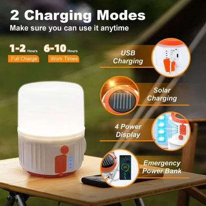 LED Camping Lantern Rechargeable, LED Tent Light, 5 Light Modes 4800mAh Power Bank, Solar Camp Lantern for Equipment Charging, Life Saving, Camping, Hiking, Fishing, Shelters