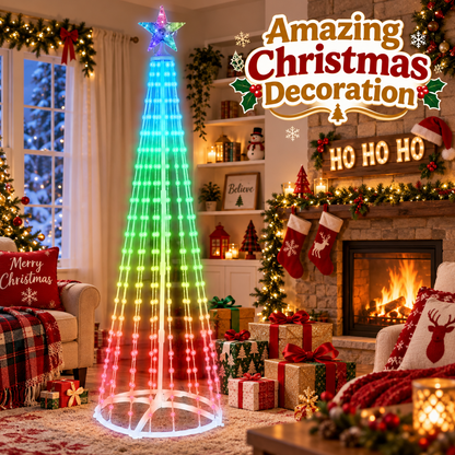 PUCACHI Outdoor Christmas Tree Lights, 8 Modes Timer Remote RGB Christmas Tree Lights with Star Topper for Xmas Yard Porch Patio Holiday Decor