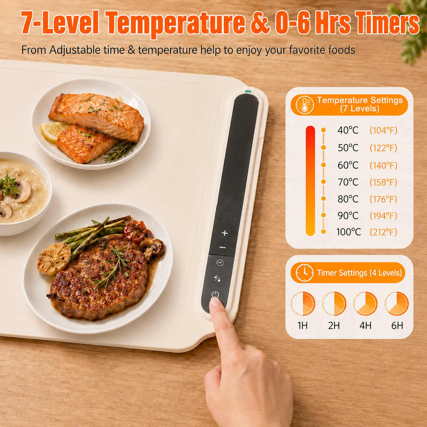 Merryhome 36x16in Food Warming Mat for Countertop,Extra Large Electric Food Warming Tray for Parties Buffet,7 Temp Levels & 6 Hour Timer, Auto Shut-Off,Full-Surface Heating Pad for All Gathering,Beige