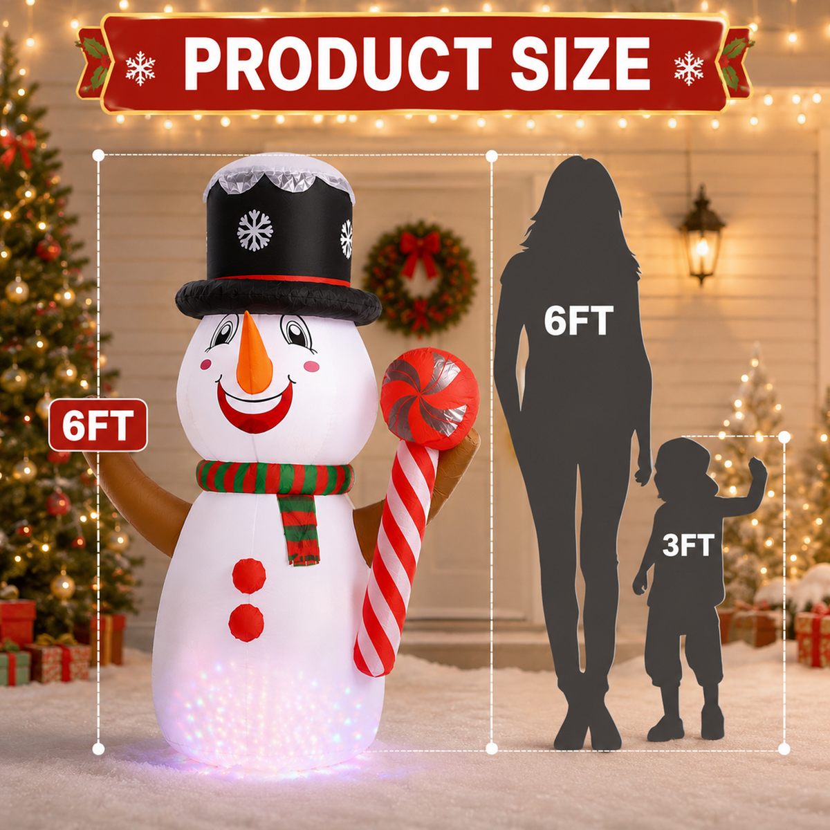 6Ft Christmas Inflatables Snowman Outdoor Decorations, Blow up Snow Man Yard Decor Built-in Bright LED Light Wear Magic Hat, Holiday for Garden Patio Lawn Party Xmas Gifts