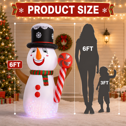 6Ft Christmas Inflatables Snowman Outdoor Decorations, Blow up Snow Man Yard Decor Built-in Bright LED Light Wear Magic Hat, Holiday for Garden Patio Lawn Party Xmas Gifts