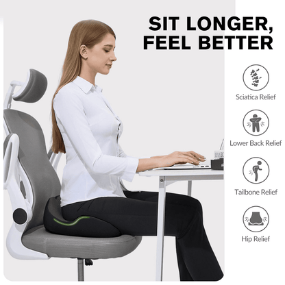 Henotian Memory Foam Seat Cushion for Office Chair, Extra-Thick Ergonomic Chair Cushion for Tailbone, Sciatica & Back Pain Relief, Non-Slip Car Seat Pillow Black