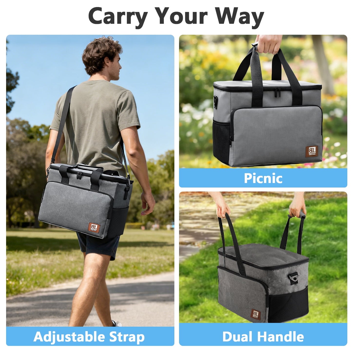 Merryhome 45‑Can Collapsible Soft Cooler Bag – 29 Qt Leak‑Proof Insulated Ice Chest for Camping, Beach, Road Trip, Picnic & Grocery Travel Bag (Gray)