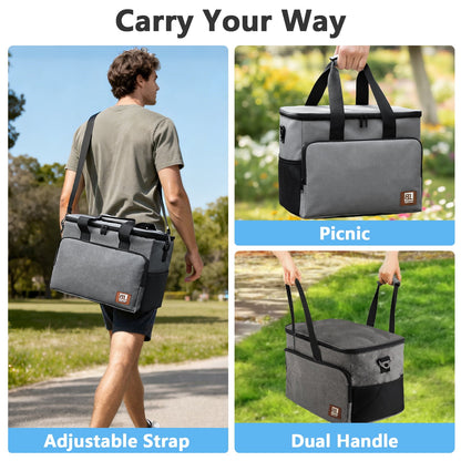 Merryhome 45‑Can Collapsible Soft Cooler Bag – 29 Qt Leak‑Proof Insulated Ice Chest for Camping, Beach, Road Trip, Picnic & Grocery Travel Bag (Gray)