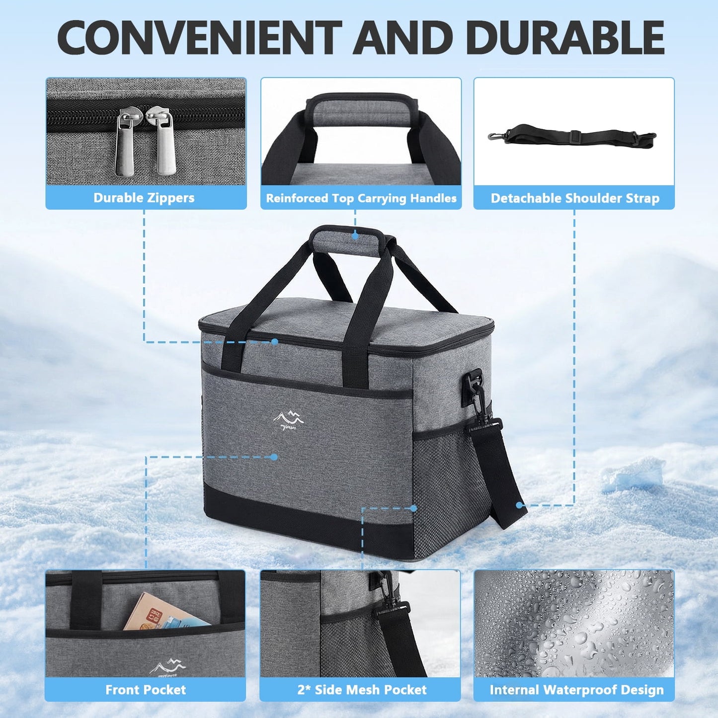 Merryhome 45 Can Soft Sided Cooler Bag, 29 Qt Insulated Leakproof Collapsible Cooler with Shoulder Strap for Beach, Camping, Picnic and Travel, Gray