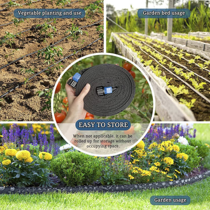 Flat Soaker Hose 75ft - Heavy Duty Expandable Drip Irrigation System for Large Gardens, Saves 80% Water Linkable, Leakproof UV-Resistant 1/2" Diameter, Black