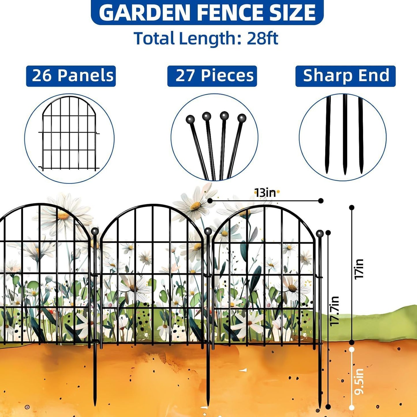Garden Fence , 10 Pack Rustproof Metal No Dig Fence Animal Barrier for Dog, Arched Flower Bed Edging Ornamental Wire Border Panel Fencing for Yard Patio Outdoor Decor-B