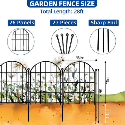 Garden Fence , 10 Pack Rustproof Metal No Dig Fence Animal Barrier for Dog, Arched Flower Bed Edging Ornamental Wire Border Panel Fencing for Yard Patio Outdoor Decor-B