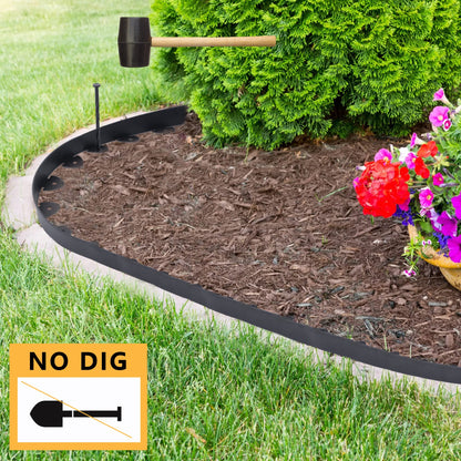 WHATOOK No Dig Durable Garden Landscape Edging Kit, 2” Tall Black Plastic Lawn Border with 72pcs Anchoring Spikes for Landscaping, Flower Gardens, Lawn (60FT)