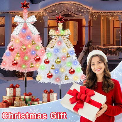 PUCACHI 31.5" Solar Path Christmas Trees 4-pack Artificial Mini Christmas Tree with Lights for Porch, Driveway, Patio Outdoor Christmas Decoration
