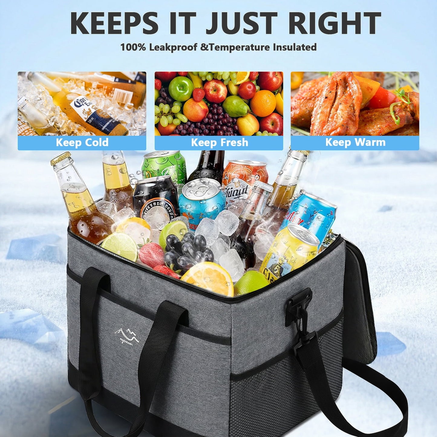 Merryhome 45 Can Soft Sided Cooler Bag, 29 Qt Insulated Leakproof Collapsible Cooler with Shoulder Strap for Beach, Camping, Picnic and Travel, Gray