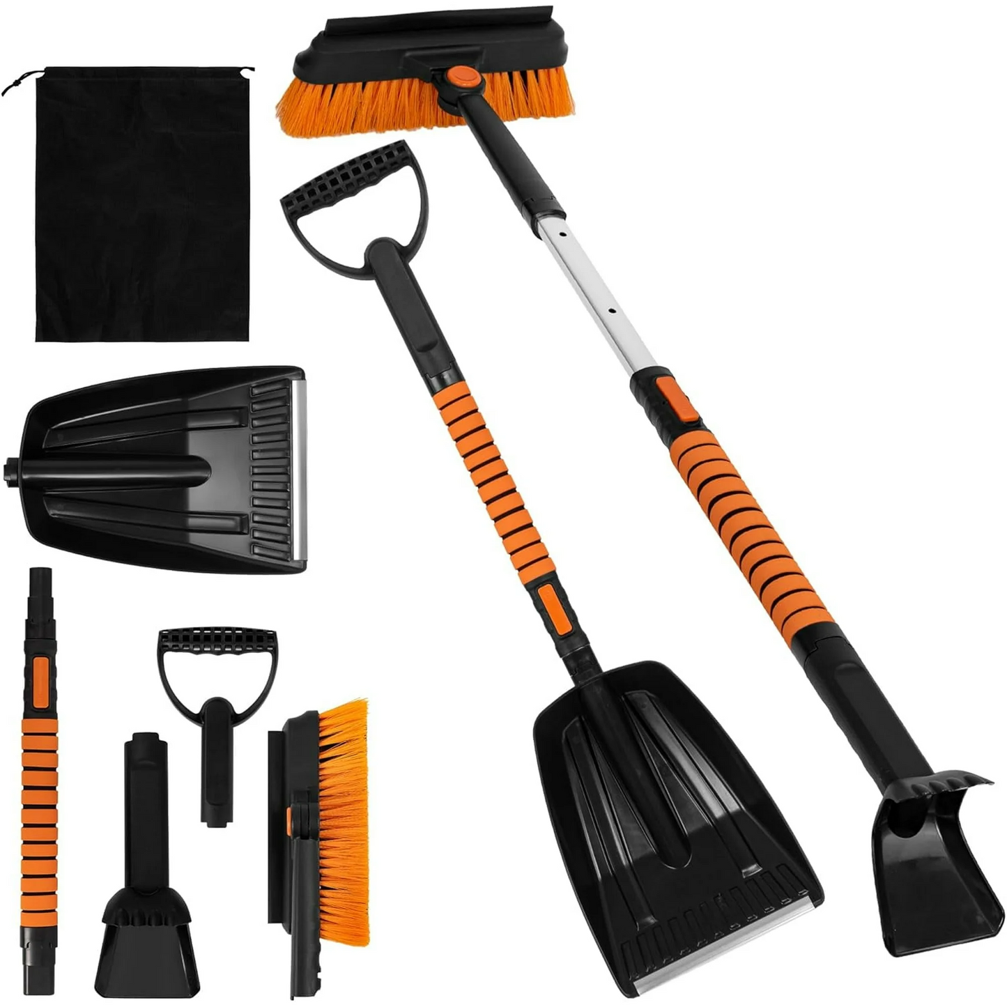 Ice Scraper and Extendable Snow Brush Emergency Snow Shovel for Car,31" - 40" Snow Brush with Squeegee,Snow Scraper with 180° Pivoting Brush Head and Foam Grip for Car Windshield,Truck,SUV