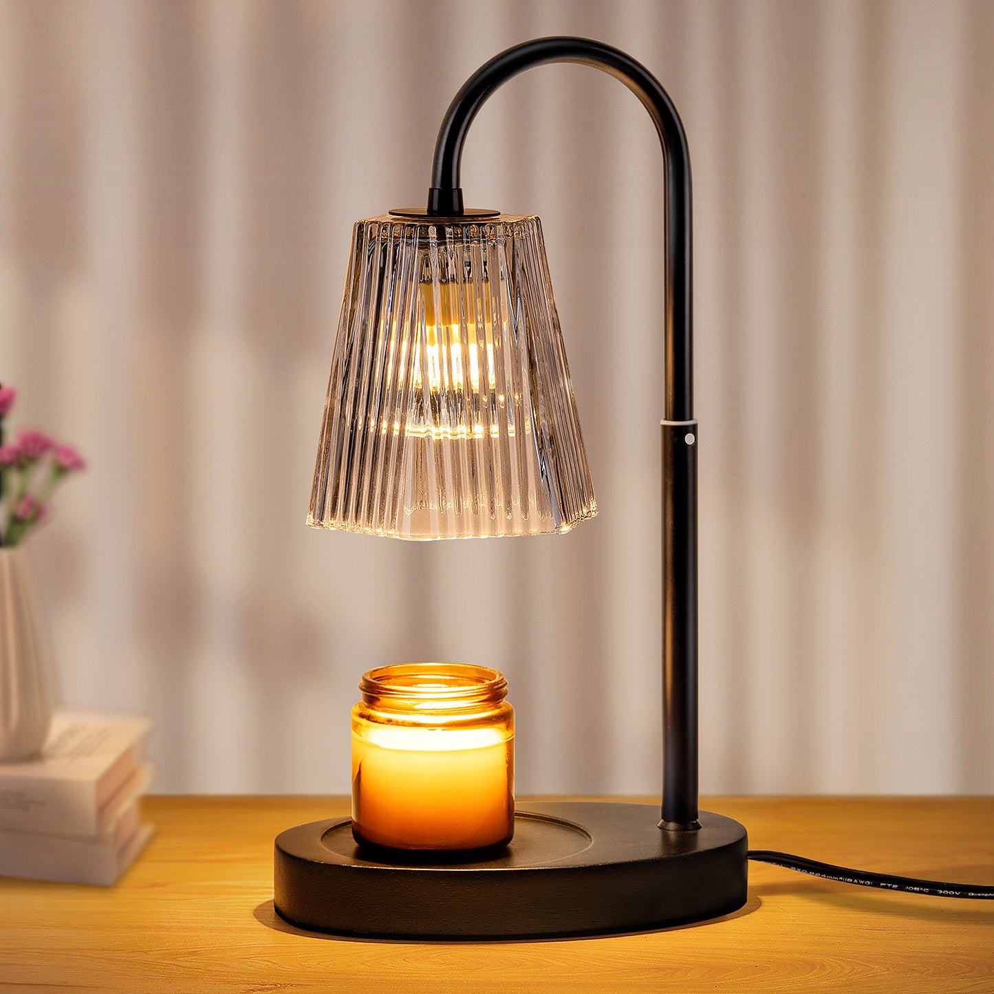 Candle Warmer Lamp with Timer,Dimmable & Adjustable Height Wax Melts Warmer,Top Down Melting for All Jar Candles,Black (Includes 2 Halogen Bulbs)