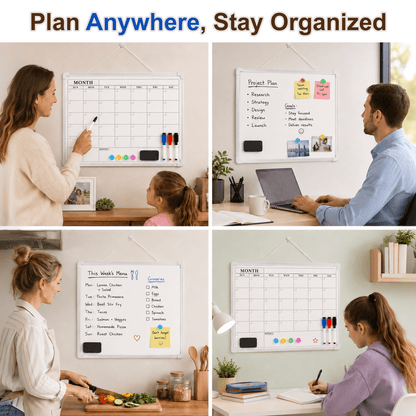 PUCACHI Monthly Calendar Whiteboard, 16 x 12 in Magnetic Dry Erase Calendar Board with Double-Sided Design, Markers and Magnets for Wall Home Office Kitchen School