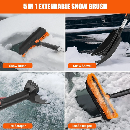 Ice Scraper and Extendable Snow Brush Emergency Snow Shovel for Car,31" - 40" Snow Brush with Squeegee,Snow Scraper with 180° Pivoting Brush Head and Foam Grip for Car Windshield,Truck,SUV