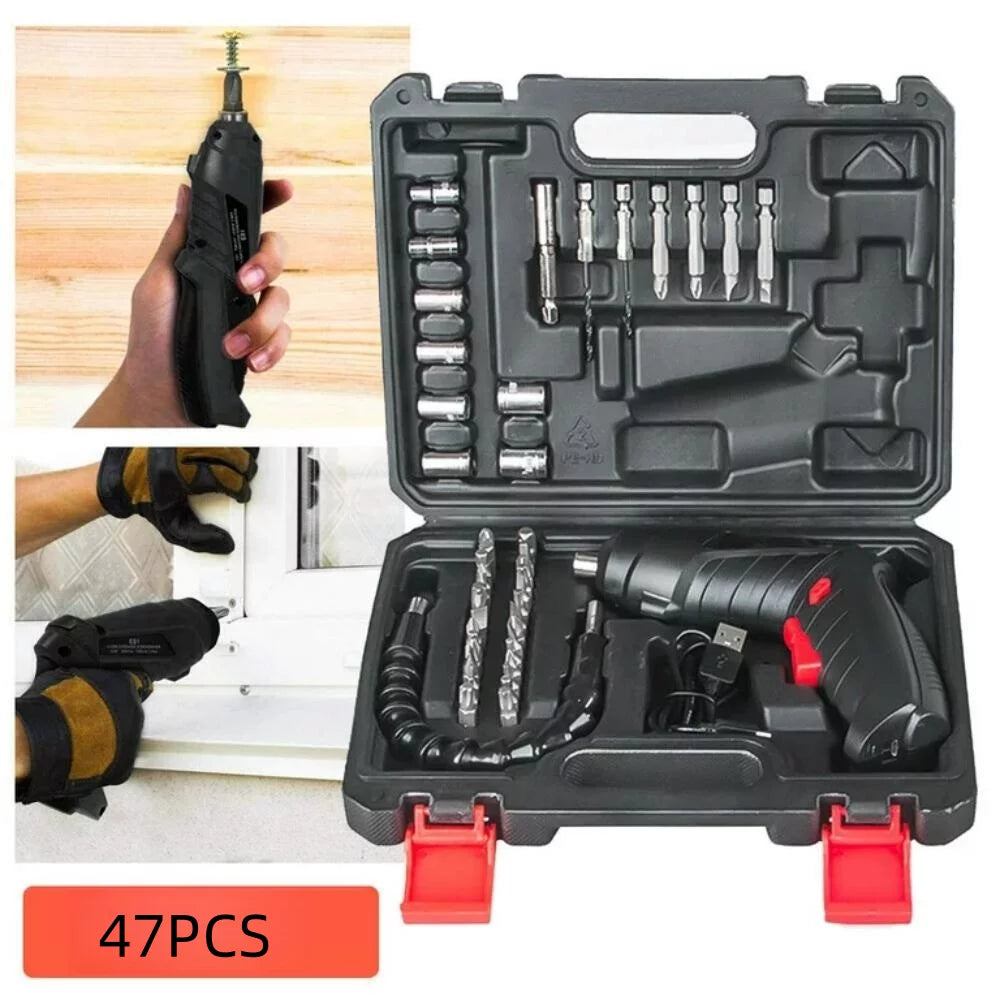 Kidsjoy Electric Screwdriver Set,47PCS Electric Screwdriver Set 3.6V Cordless Electric Drill Screwdriver Kit Portable Repair Tool High Precision Power Tools Foldable