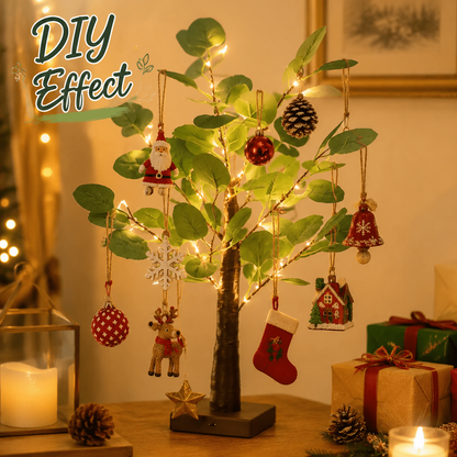 PUCACHI 2FT Lighted Faux Eucalyptus Tree, 35 Warm White LED Lights, Flexible Branches, 4H/6H/8H Timer, USB or Battery Powered for Tabletop Home Decor