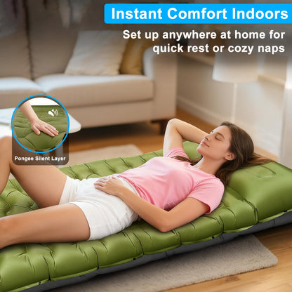 Sleeping Pad for Camping,6" Thick Inflatable Air Mattress with Built-in Foot Pump Pillow, Ultralight Self-Inflating Mat for Tent & Hiking