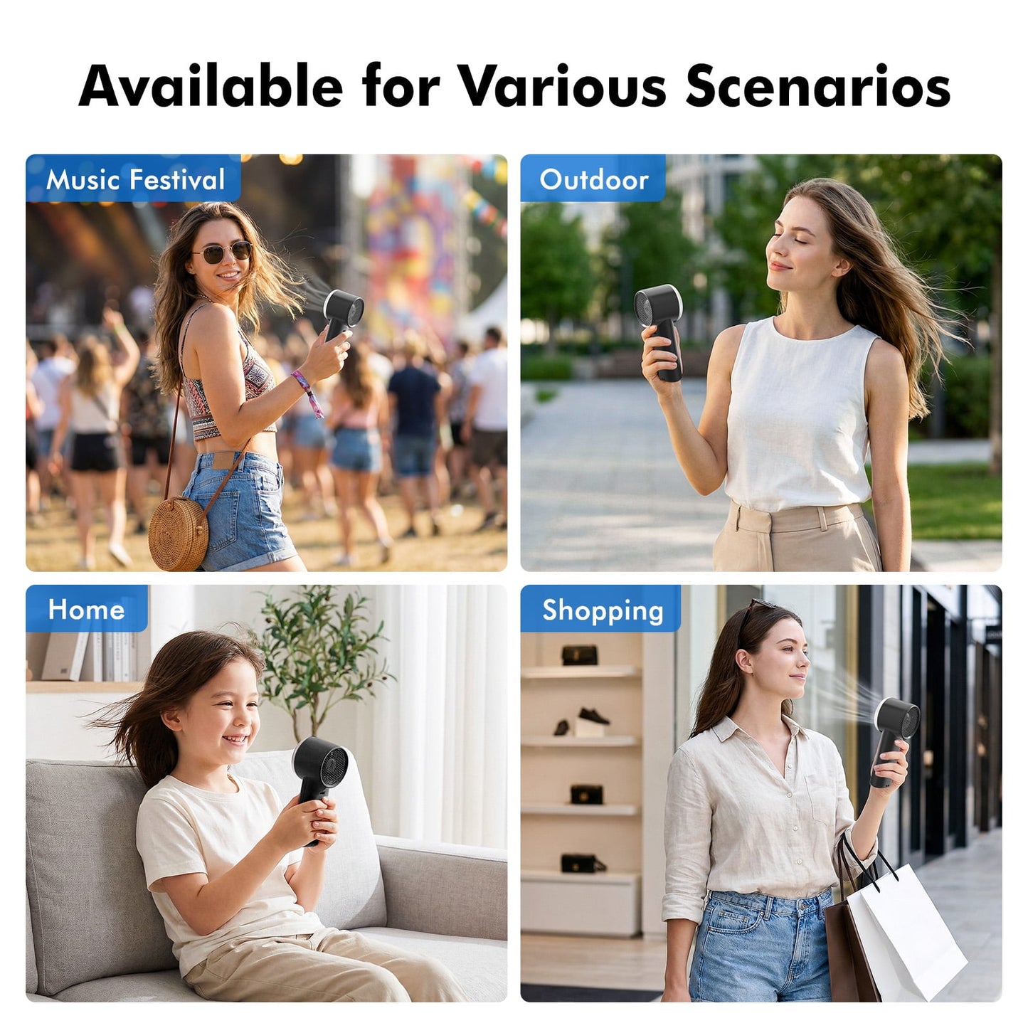 Portable Handheld Fan, 4000mAh USB Rechargeable Mini Fan with 5 Speeds, Powerful Personal Cooling Fan, Small Pocket Fan for Travel, Office, Outdoor, Black