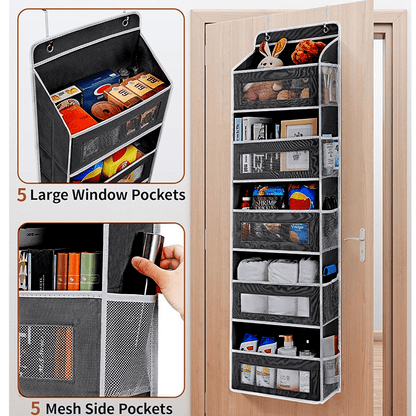 SPORTS JOY 5-shelf Over Door Organizer Storage, Upgrade Hanging Storage with Clear Window, 50lbs Load Storage Organizer for Bedroom, Bathroom, Nursery, Baby Kids Toys, Diapers, Pantry (Black)