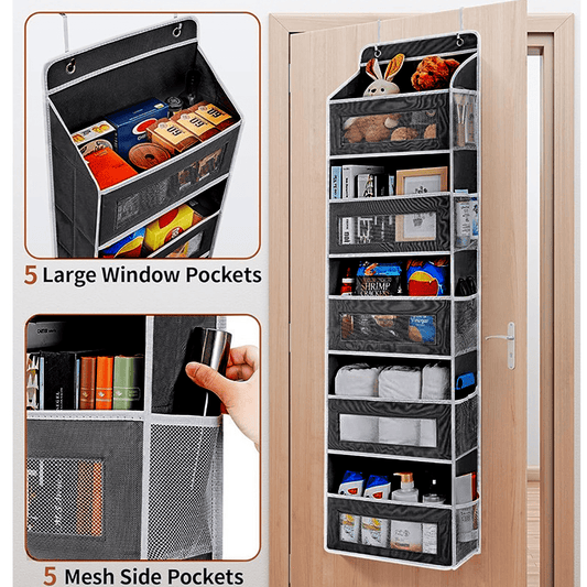 SPORTS JOY 5-shelf Over Door Organizer Storage, Upgrade Hanging Storage with Clear Window, 50lbs Load Storage Organizer for Bedroom, Bathroom, Nursery, Baby Kids Toys, Diapers, Pantry (Black)