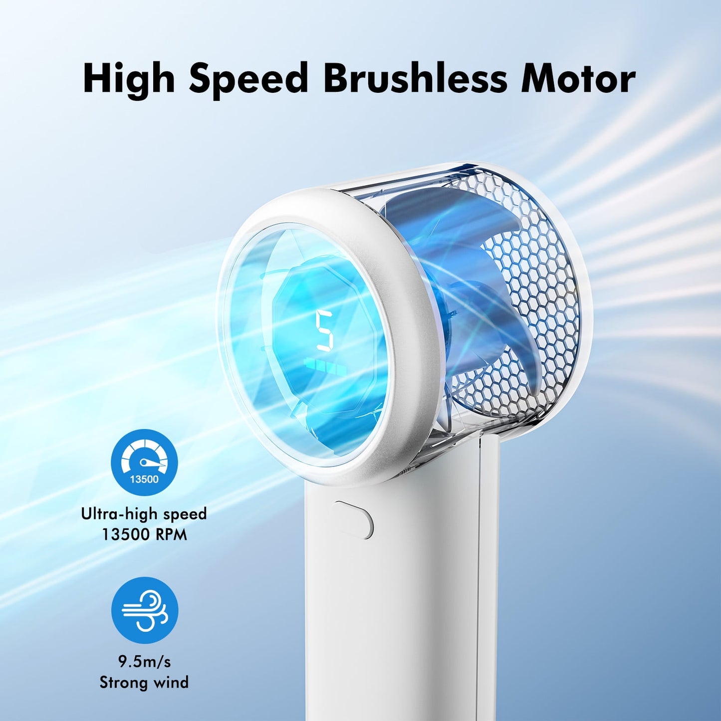 Portable Handheld Fan, 4000mAh USB Rechargeable Mini Fan with 5 Speeds, Powerful Personal Cooling Fan, Small Pocket Fan for Travel, Office, Outdoor, White