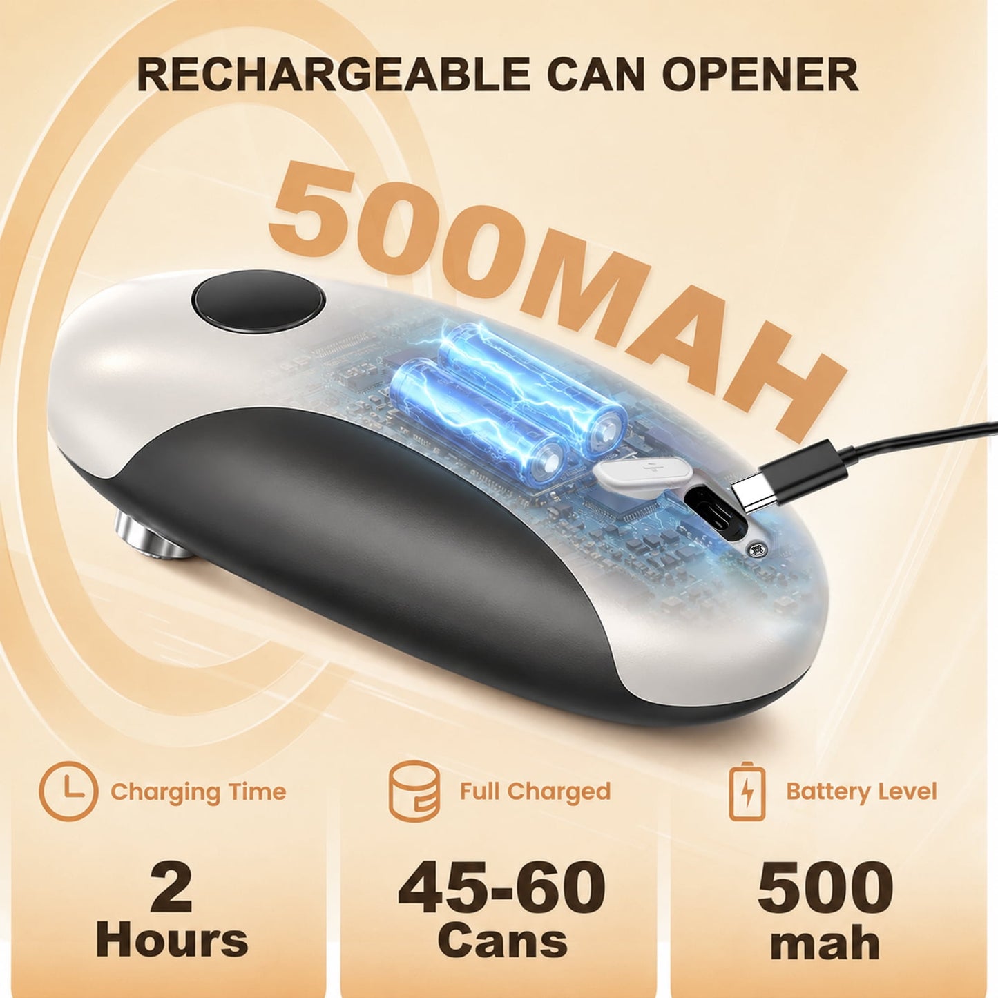 Electric Can Opener, One-Touch Automatic USB Rechargeable Hands-Free Can Opener with Smooth Edge for Seniors with Arthritis, Fits Most Can Sizes, Black