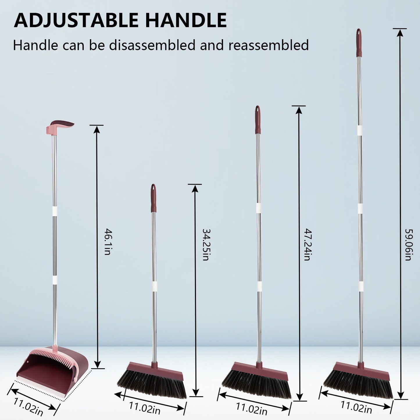 Broom and Dustpan Set with Self-Cleaning Teeth, Adjustable 51.2-inch Handle, Upright Dustpan, Durable Bristles – Purple Cleaning Kit for Home, Kitchen, Office & Pet Hair