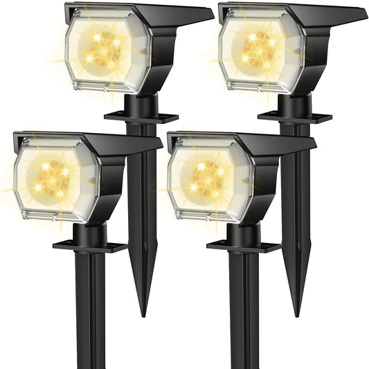 PUCACHI Solar Light Outdoor Waterproof IP68, 28 LEDs 3 Lighting Modes Solar Garden Yard Spotlight for Outdoor Landscape - 4 Pack (Warm White)