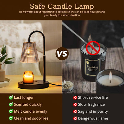 Candle Warmer Lamp with Timer,Dimmable & Adjustable Height Wax Melts Warmer,Top Down Melting for All Jar Candles,Black (Includes 2 Halogen Bulbs)